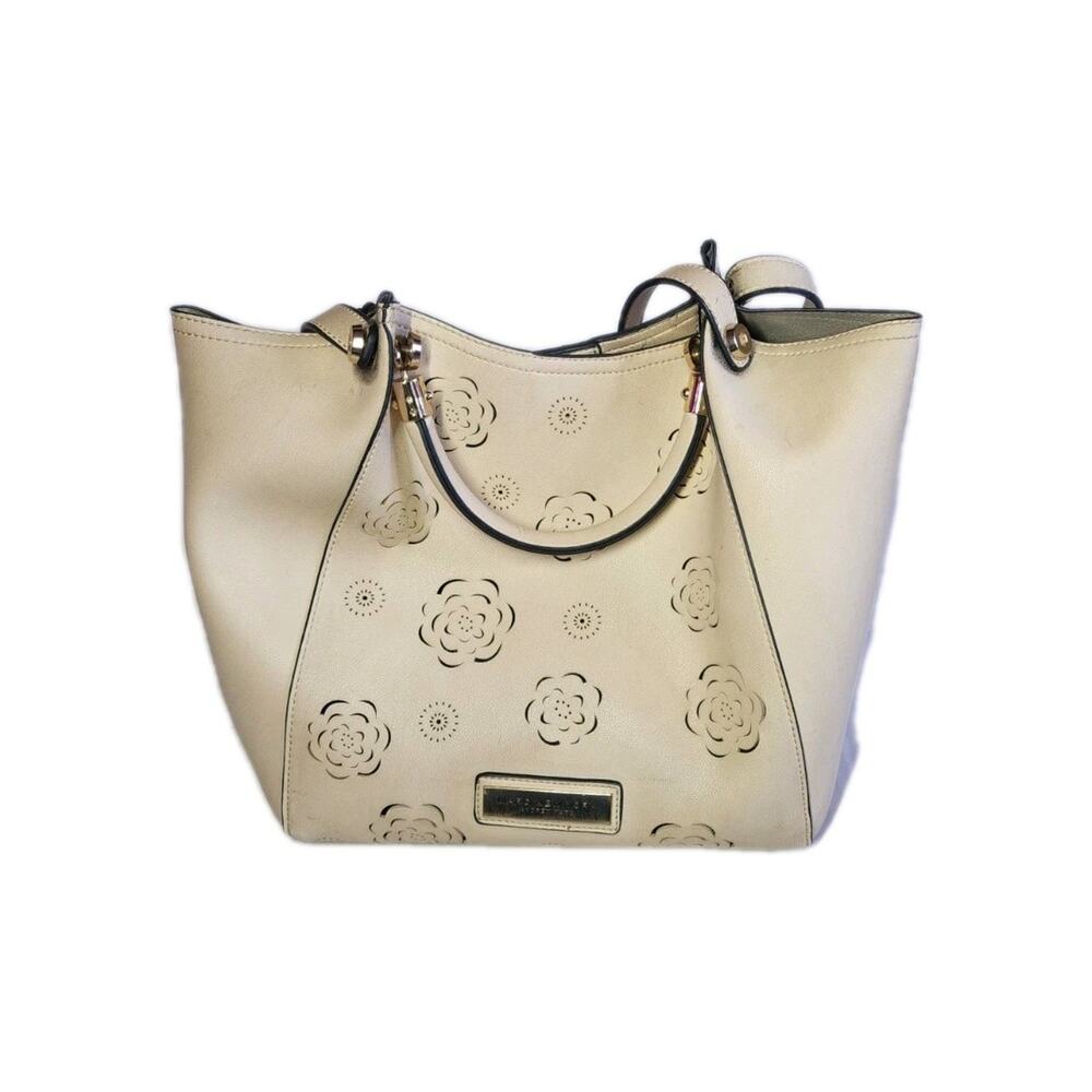 Marc New York Purse Beige Floral Cut Out Hobo Shoulder Tote Bag Gold Hardware